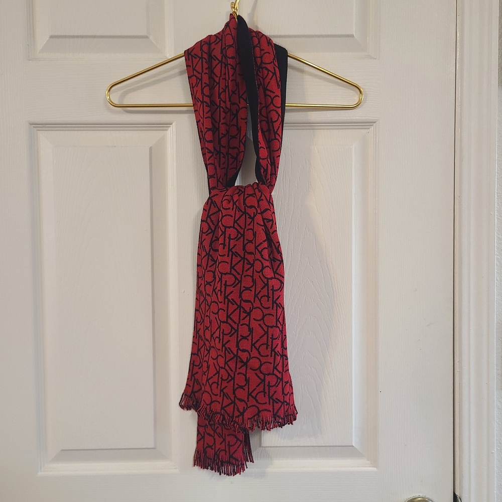 Calvin Klein Red and Black Monogram Knit Scarf